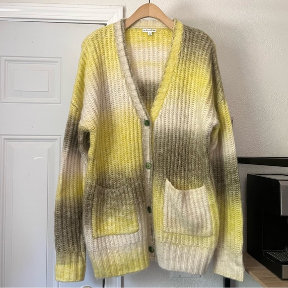 FOR LOVE & LEMONS cream yellow wool blend open knit stretchy long line cardigan - Picture 1 of 8